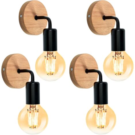 Applique Murale Industrielle en Bois Vintage Noir, Lampe de Murale Réglable à 360 °, Ampoule E27 Rétro Antique Rustique Lumière Pour Salle de Bain Cuisine Café île Bar Salon Loft -  4 Packs