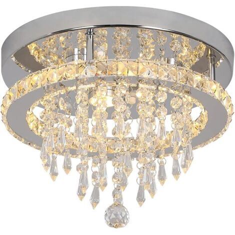 Plafonnier en cristal moderne lustre K9 3 lumières LED en acier inoxydable suspension luminaires pour salle à manger salle de bain chambre salon (blanc chaud)