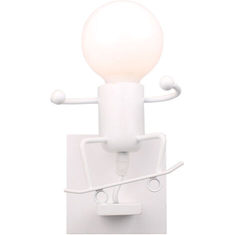 Applique Murale Petit Gens de Fer Ski , Lampe de Mur Noir Créative Style Contemporain et Rétro Lumière pour Chambre Chevet Chambre d'enfants Couloir (Blanc)