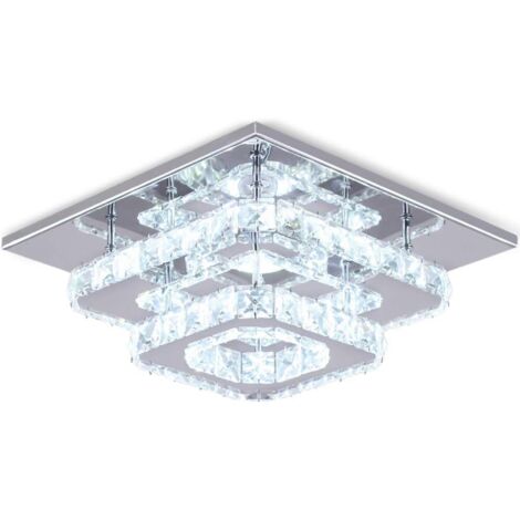 Stoex – Plafonnier en cristal 24W – Acier inoxydable et SMD LED lumière blanche – Lustre moderne pour salon, chambre, cuisine – Dimensions 30x30x12.5cm