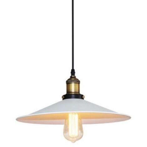 Suspension Industrielle Vintage Rétro Lustre Abat-Jour Lampe de Plafond luminaire,26cm Blanc