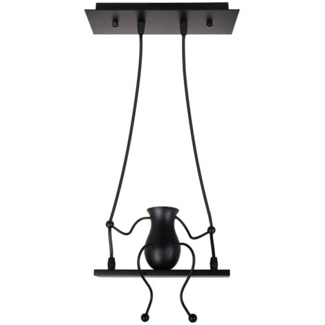 Stoex – Suspension luminaire petit homme en fer noir – Lampe créative pour enfants – Pendentif ajustable 100cm – Culot E27