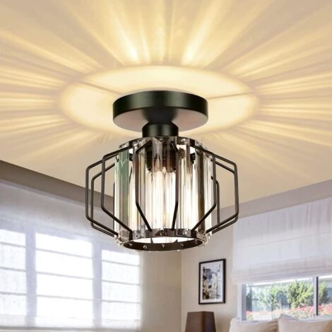 Plafonniers Moderne en Cristal Métal Lustre Abat-jour Luminaire LED E27 Lampe de Plafond pour Salon Chambre Cuisine Couloir, Noir (1/5)