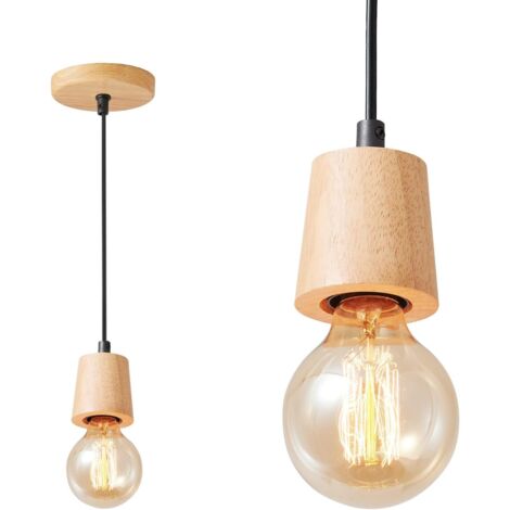 Suspension Luminaire Bois Naturelle Lampe Industrielle Vintage Lustre Chambre Nordique E27 Lampe pour Cuisine Salle à manger Restaurant Loft Bar (1/5)