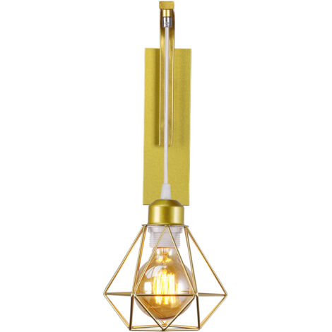 Applique murale en fer bois  , Créative Lustre suspension rétro cage en forme diamant moderne salon chambre cuisine noir