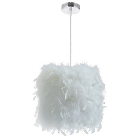 E27 Lustre Suspension en Plumes Blanche 23cm 40W, Abat-jour Rétractiles Luminaire Plafonnier pour Chambre de l'enfant, Salon, Décor