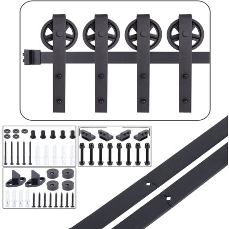 6.56FT/200CM Systeme Porte Coulissante,Quincailleri Kit de Rail pour Porte Double Coulissante, Ensemble Industriel pour Porte Coulissante Interieur