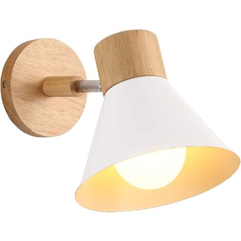 Appliques Murales Intérieur Moderne E27 Lampe Murale Industrielle Réglable Applique Murale Bois Applique Murale Décoration pour Chambre Salon Couloir Café, Ø18cm, Blanc