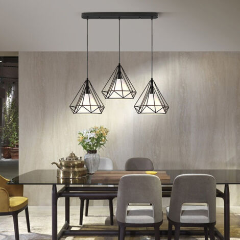 Lustre Suspension Cage Forme Diamant Contemporain Lampe Plafonnier Luminaire Lustre pour Cuisine Couloir Salle à manger Salon restaurant Noir (1/5)