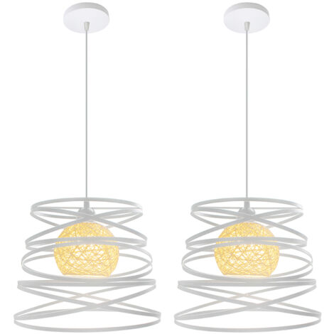 Lot de 2 Rétro Suspension industrielle Lustre Abat jours forme de ressort Ø 30cm Métal Style vintage - Blanc (1/4)