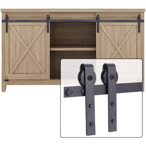 STOEX Quincaillerie Kit de Rail Roulettes pour Porte Coulissante Industriel pour Porte Suspendue en Bois Meuble TV Armoires - Double Porte 1.2M/3.93FT