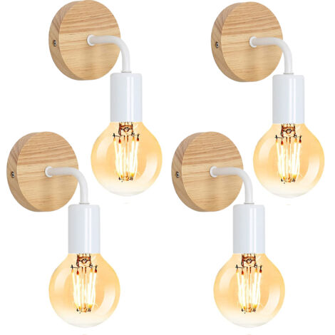 Applique Murale Industrielle en Bois Vintage Blanc, Lampe de Murale Réglable à 360 °, Ampoule E27 Rétro Antique Rustique Lumière Pour Salle de Bain Cuisine Café île Bar Salon Loft - 3 Packs