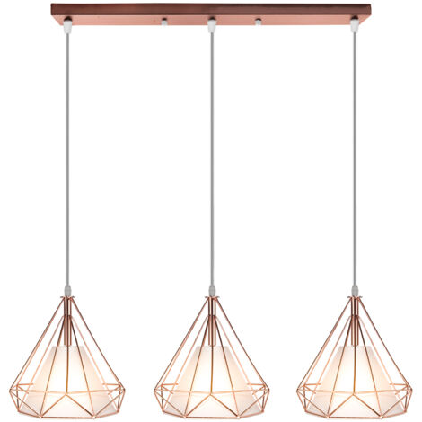 Suspension filaire en forme diamant 25cm STOEX , Or rose lustre abat-jour pour salon cuisine salle à manger bar- support barre (1/5)