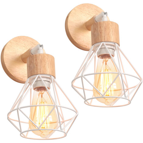 Applique Murale Interieur, Stoex Mural Rétro en Bois Douille E27, Orientable 180° Pivotable, Lampe Murale Industrielle ou Plafonnier pour Chambre, Couloir, Escalier, Café, E27, Blanc Lot de 2 (Sans Am