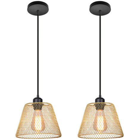 Lot de 2 Lustre Suspensions en forme de Cage 20cm Doré , Suspension Luminaire Industrielle Vintage Plafonnier en Créatif Métal Base E27 (Ampoules non incluses)