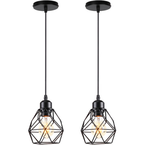 Lustre Suspension Industrielle Vintage Design Rétro Luminaire Led E27 pour Salon Chambre Cuisine Salle à manger - 2pcs Noir