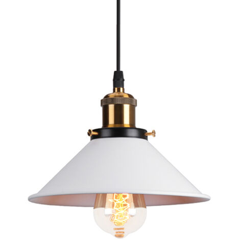 Suspension Luminaire Industrielle Ø22 cm , Lustre Plafonnier Vintage Abat-jour E27 Ampoules en Métal pour Salle à Manger Salon Cuisine Chambre - Blanc (1/5)