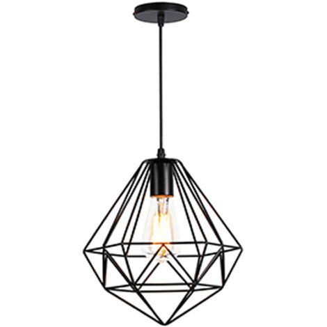Suspension industrielle métal lustre abat-jour contemporain forme diamant 26cm - Noir