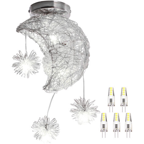 Plafonnier Industrielle mini Lune étoiles LED Lustre Suspension Luminaire Aluminium 20cm moon avec 5 Ampoules pour Enfants Chambre (Lumière blanche froid) (1/5)