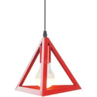 Suspension Luminaire Contemporain , Moderne Metal Cage Triangulaire , Lampe Suspension Industrielle LED E27 Luminaire - Rouge