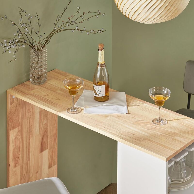 SoBuy Table De Bar Haute 108x48x105 Cm - Table Cuisine Avec Supports Verres Bouteilles Et Rangements - FWT97-PF