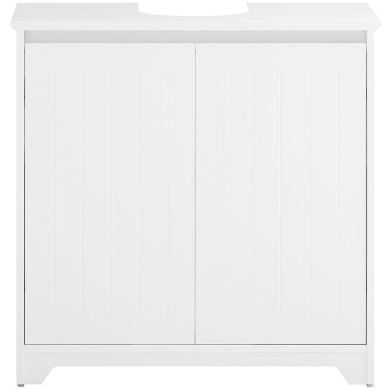 Meuble Salle De Bain Sous Lavabo LIFEZEAL 60x30x62cm - Blanc Avec Portes à Lamelles Et étagères