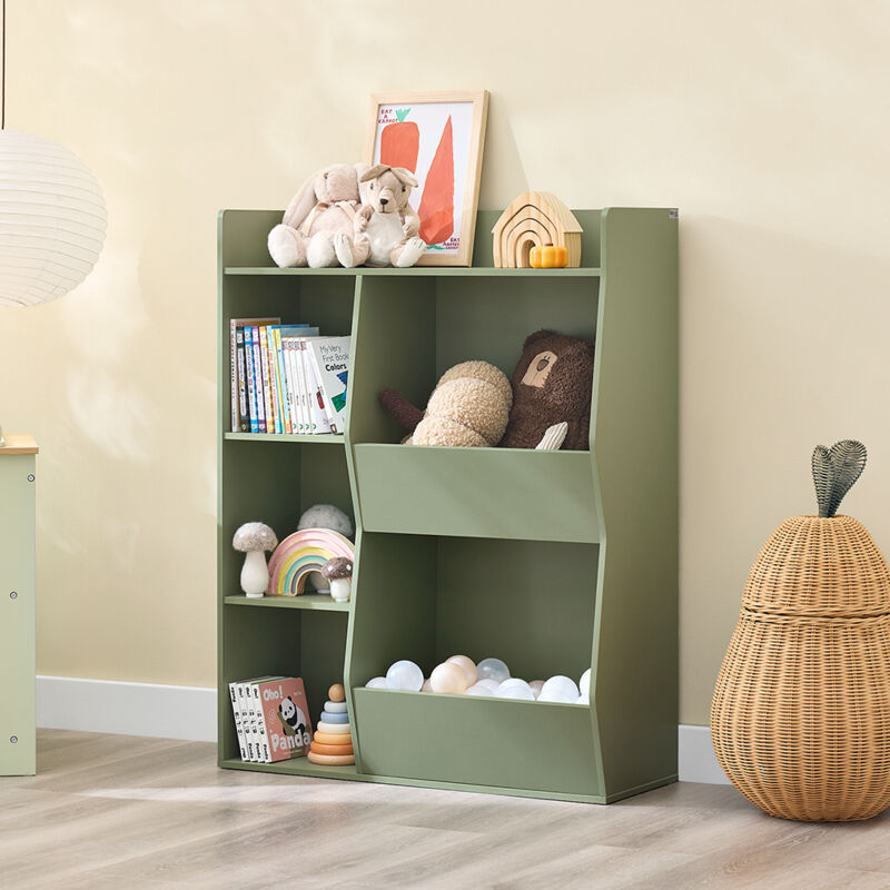 Bibliothèque Enfant 5 Compartiments - Meuble Rangement Jouets Et Livres 80x34x104 Cm - Blanc - Sécurité Coins Arrondis