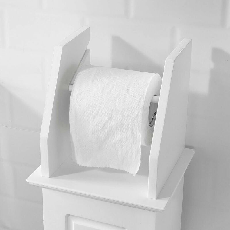 Meuble de toilette SoBuy BZR53-W Support Papier Toilette Armoire Toilettes  Porte Brosse WC sur Pied en Bois