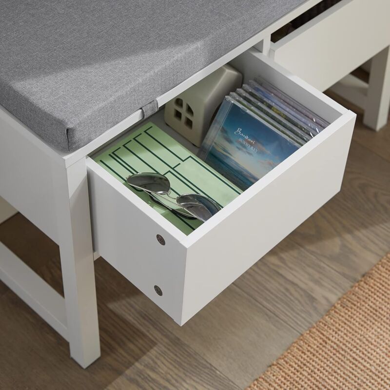Banc Rangement Entrée SoBuy 80x38x51cm - 2 Tiroirs, 1 Porte, Coussin Rembourré