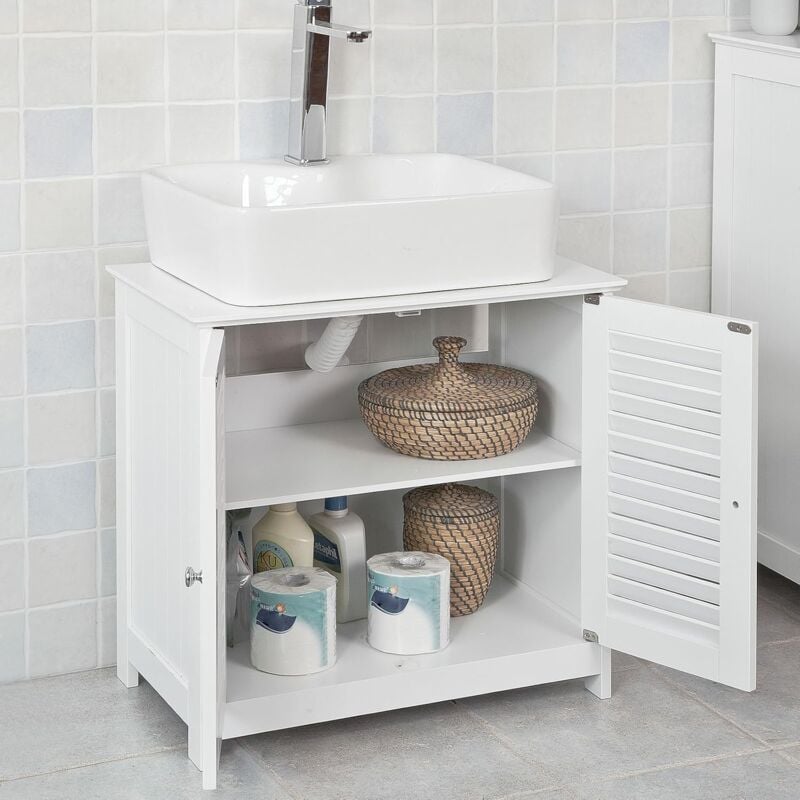 SoBuy Meuble sous Lavabo Meuble sous Vasque Meuble de Salle de Bain Placard  de Rangement Housse Colonne lavabo avec 2 Portes et 1 Compartiment Ouvert,  60 x 30 x 60 cm, Gris