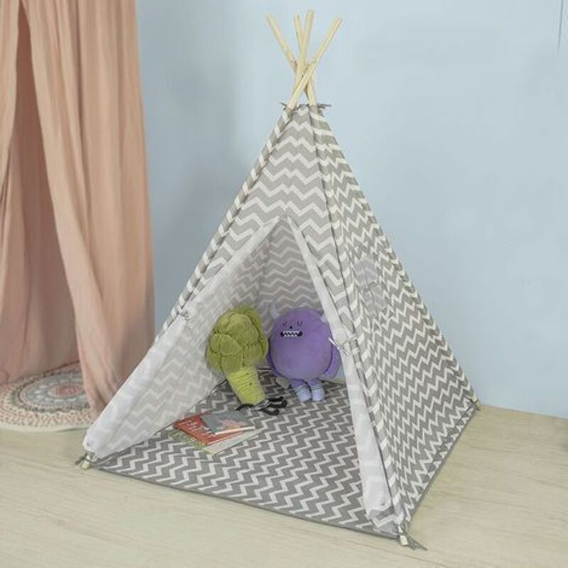SoBuy OSS03 Tipi Tent Voor Kinderen 112 x 112 x 158 cm - Wit/ Grijs