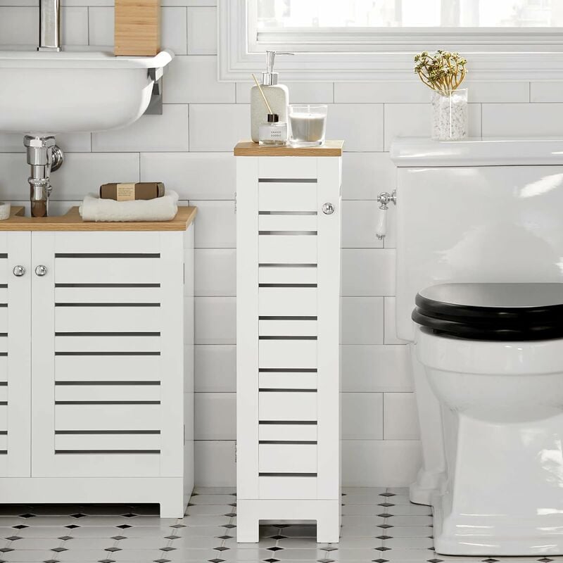 Sobuy - SoBuy BZR53-W Support Papier Toilette Armoire Toilettes Porte Brosse  WC sur Pied en Bois –Blanc - meuble haut salle de bain - Rue du Commerce