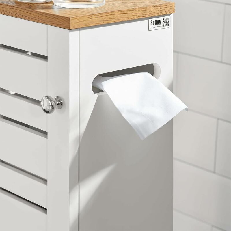 SoBuy® FRG177-W Support Papier Toilette Armoire Toilettes Porte Brosse WC  Meuble de Salle de Bain Sur Pied en Bois – Blanc - Achat & prix