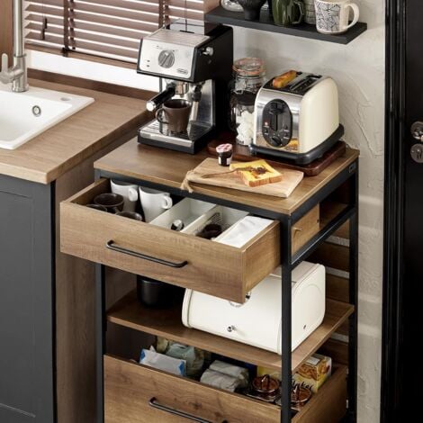 SoBuy FKW118-PF Desserte de Cuisine Roulante Chariot de Cuisine Meuble de Rangement à roulettes Multifonctionnel avec 2 Tiroirs et Etagère, Cadre en Acier Stable, Industriel