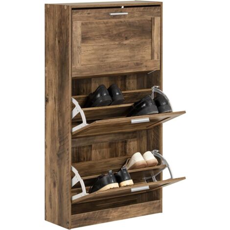 Sobuy – Meuble à chaussures FSR137LF – 3 abattants – Dimensions 60x23x115 cm – Panneaux de particules et MDF – Effet bois gris – Montage facile (1/5)