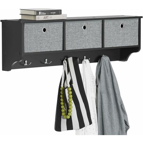 Sobuy – Portemanteau mural FRG282SCH – Étagère 3 tiroirs – Fixation murale – Effet bois – Dimensions L100cm x P20cm x H30cm – 30 kg max