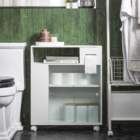 Meuble De Rangement étroit SoBuy BZR106-W - 65x20x70 Cm, 1 Tiroir, 1 Porte, 3 étagères, Sur Roulettes - Pour Salle De Bain, WC, Cuisine