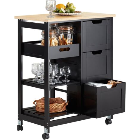Sobuy – Desserte de cuisine à roulettes FKW79SCH – 1 tablette amovible, 2 étagères, 3 tiroirs – Bois MDF E1, capacité 50 kg – Dimensions L68xP37xH84,5 cm