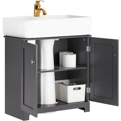 SoBuy BZR18-II-DG Meuble sous-Lavabo à 2 étages et 2 Portes Meuble de Rangement de Salle de Bain