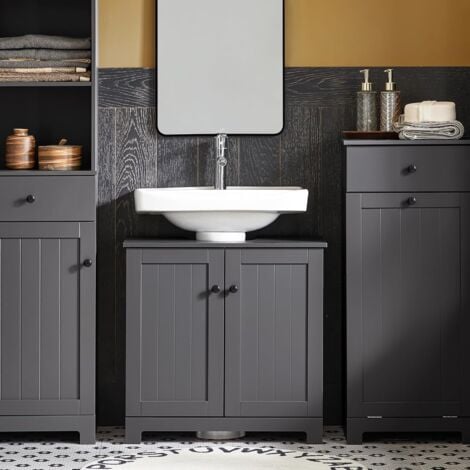 SoBuy BZR18-II-DG Meuble sous-Lavabo à 2 étages et 2 Portes Meuble de Rangement de Salle de Bain