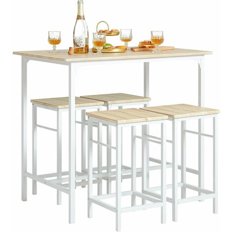 Sobuy – Ensemble table haute 1 place OGT11WN – 4 tabourets avec repose-pieds – Métal époxy et MDF – Dimensions table 100x60x87 cm