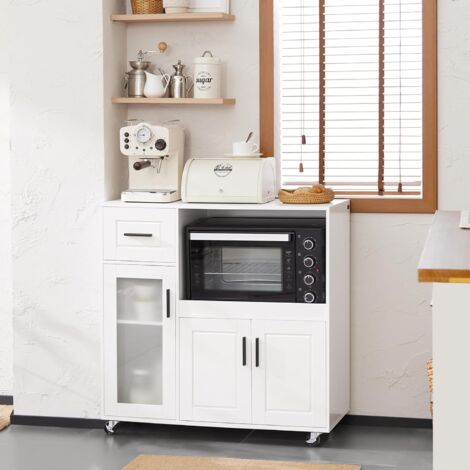 Buffet De Cuisine Avec étagère à Micro-ondes, 3 Portes, 1 Tiroir Etageres Reglables Armoire De Rangement Blanc 96494498