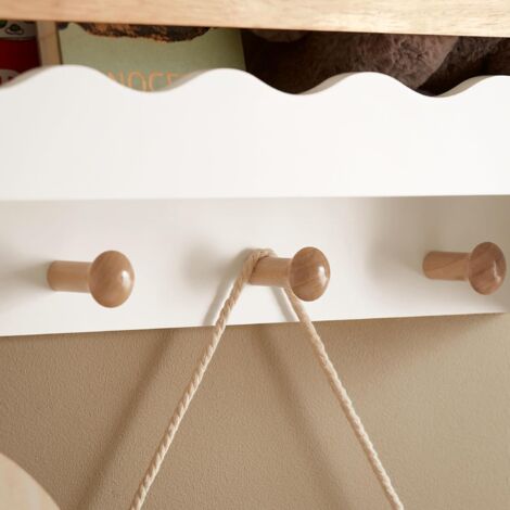 SoBuy KMB78-W Étagère Murale, Étagère de Rangement Suspendue, Porte-manteau pour Enfants, Étagère à Livres, Bibliothèque Murale avec 1 Étagère et 5 Crochets