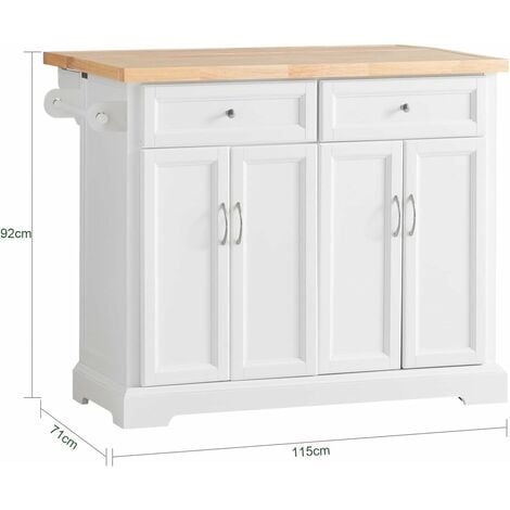 SoBuy Carrello Cucina Credenza Cucina Mobile Cucina Bianco Con Route Piano Allungabile Bianco FKW71-WN