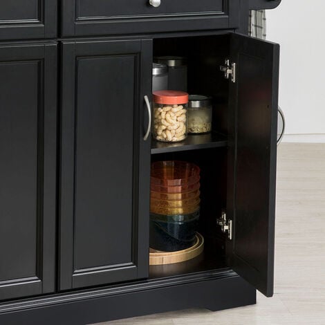 SoBuy FKW71-SCH Desserte sur roulettes Meuble de Cuisine de Service Roulant en Bois avec Plans de Travail Rabattable en Acier INOX