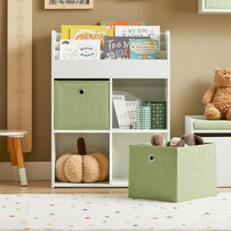 SoBuy KMB79-W Bibliothèque pour Enfant, Étagère de Rangement pour Jouets et Livres, Meuble de Rangement pour Chambre d’Enfants avec 3 Étagères, 4 Compartiments et 2 Boîtes de Rangement