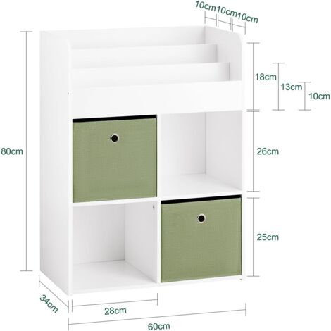 SoBuy KMB79-W Bibliothèque pour Enfant, Étagère de Rangement pour Jouets et Livres, Meuble de Rangement pour Chambre d’Enfants avec 3 Étagères, 4 Compartiments et 2 Boîtes de Rangement