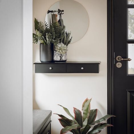 SoBuy FRG43-SCH Meuble d’entrée de Rangement, Étagère Murale 2 tiroirs, Armoire à clés, Porte-clés, Noir