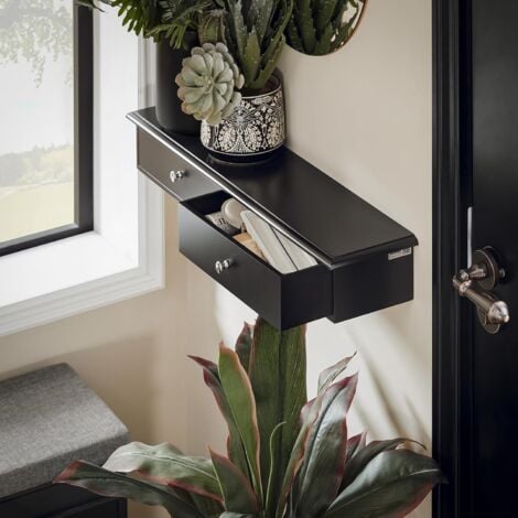 SoBuy FRG43-SCH Meuble d’entrée de Rangement, Étagère Murale 2 tiroirs, Armoire à clés, Porte-clés, Noir