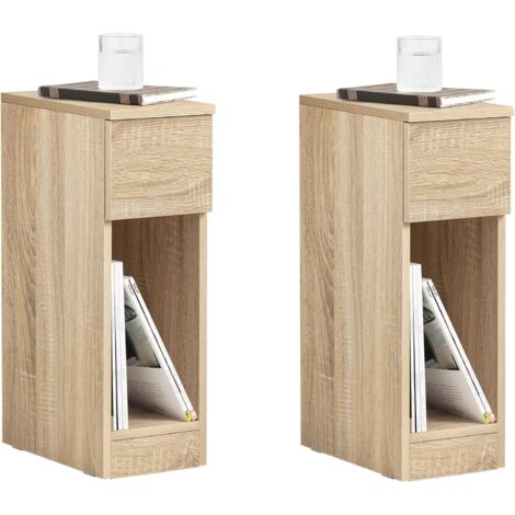SoBuy FBT111-Nx2 Lot de 2 tables de chevet avec tiroir pour lit à sommier tapissier 2 pièces Table d'appoint étroite Table de téléphone Table de chevet Table de chevet